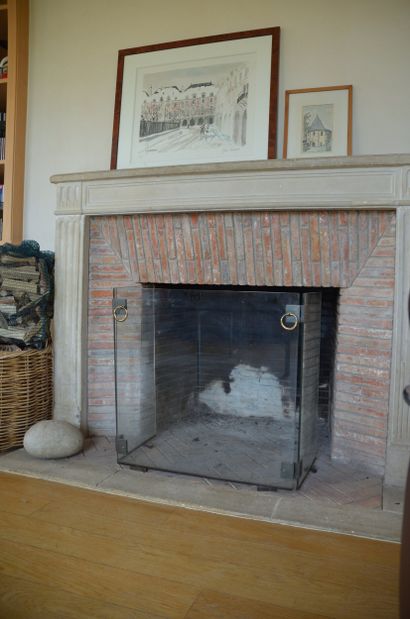 French work
Glass and brass fire screen 
Circa...