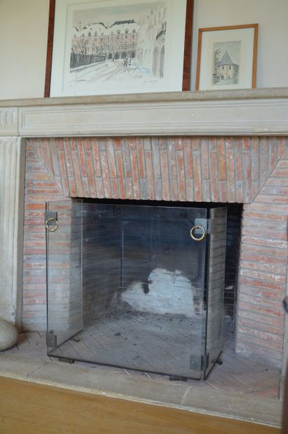 French work
Glass and brass fire screen 
Circa...