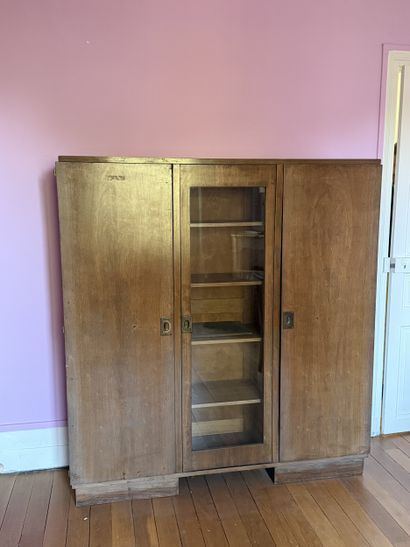 CABINET in fruitwood veneer. Comprising a...