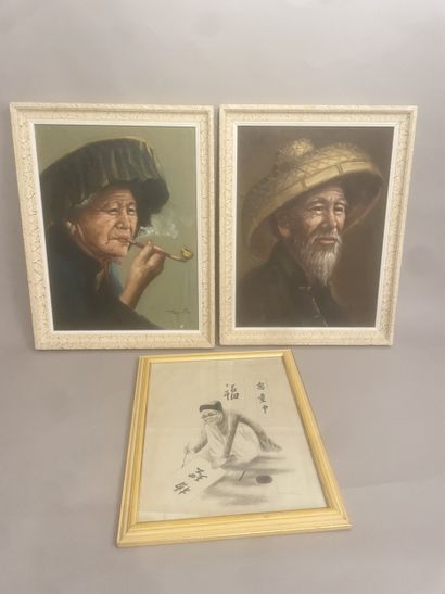 Trois PIECES ENCADREES diverses: deux HUILES...