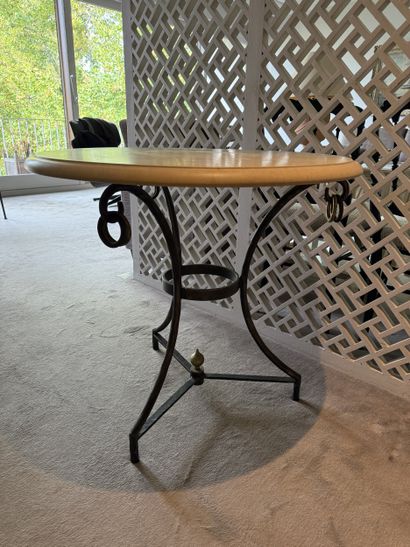Round-top travertine GUERIDON, the base with...