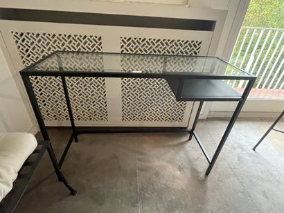 Three CONSOLES with black lacquered metal...
