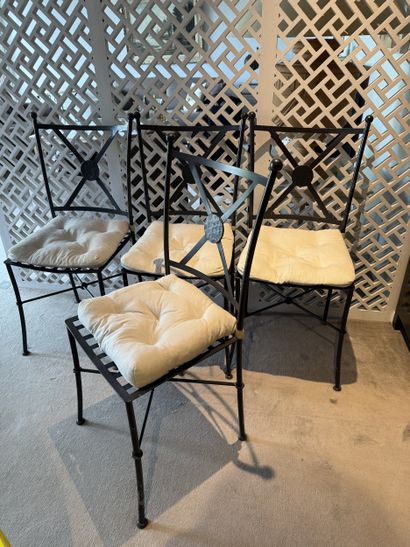 Suite of four black lacquered metal CHAIRS,...