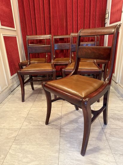 Suite of six CHAIRS in mahogany and mahogany...