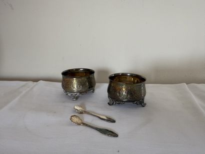 Pair of silver 925/°° SALERONS with foliage...
