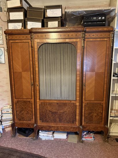 CABINET in burrwood veneer and inlaid decoration...