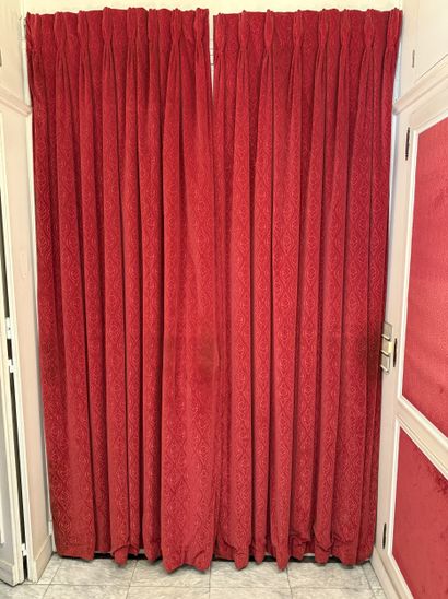 Pair of DOUBLE-CURTAINS in red velvet with...