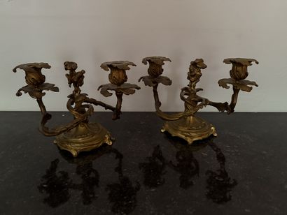 Pair of two-light ormolu CANDELABRES in the...