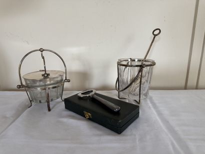 Crystal SUCRIER and ice bucket with silver-plated...