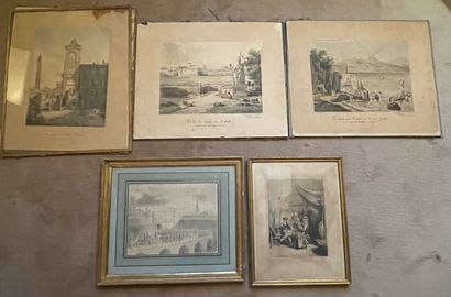 Set of FRAMED PIECES: three AQUARELLES 