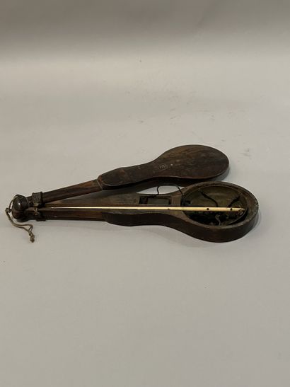 Wooden and metal opium balance, bone stem....