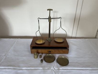 Bronze and brass TREBUCHET, mahogany base...