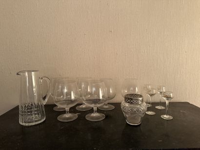 Six large alcohol GLASSES in assorted crystals,...