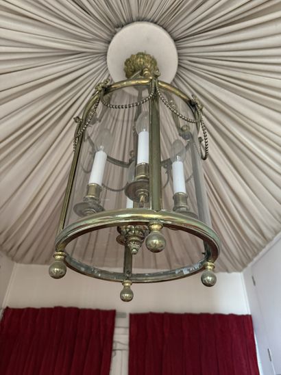 Round bronze LANTERN decorated with garlands...