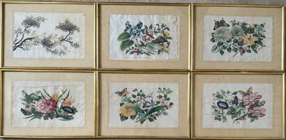 Suite of six PEINTURES of flowers and one...