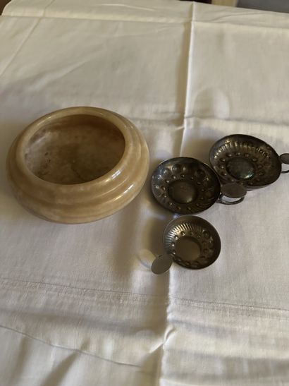 Set of ASHTRAYS: one in hard stone, three...