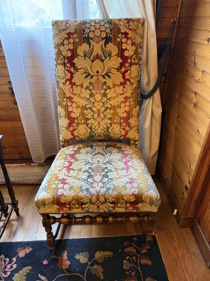 Pair of high-back natural wood CHAIRS, with...
