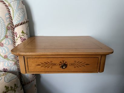 Pair of light wood CHEVETS inlaid with palmettes...
