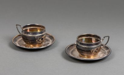 Pair of TASSES and their SOUCOUPE in 925/°°...