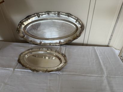 Two silver-plated PLATES, oval shape, the...