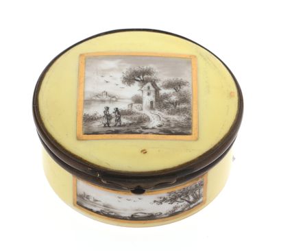 Porcelain box with metal frame, decorated...