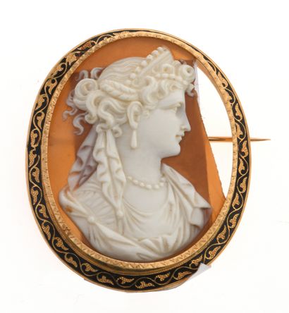 BROCHE à monture ovale en or jaune 18K (750)...