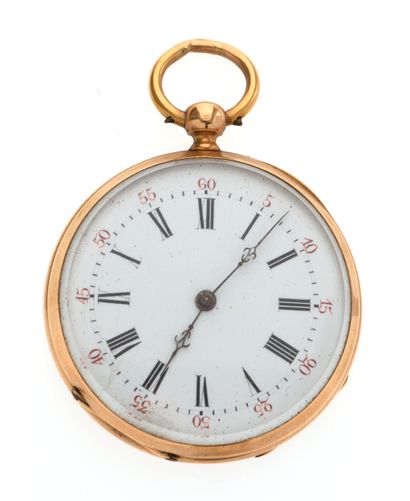 Pocket watch
in 18K 750/°° yellow gold, balnc-enameled...