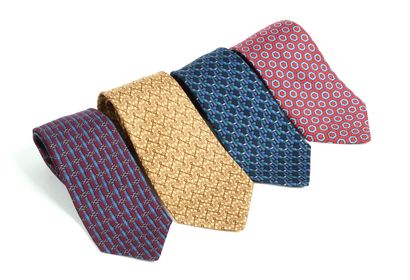 HERMES Paris
Set of four various silk CRAVATES
Minor...