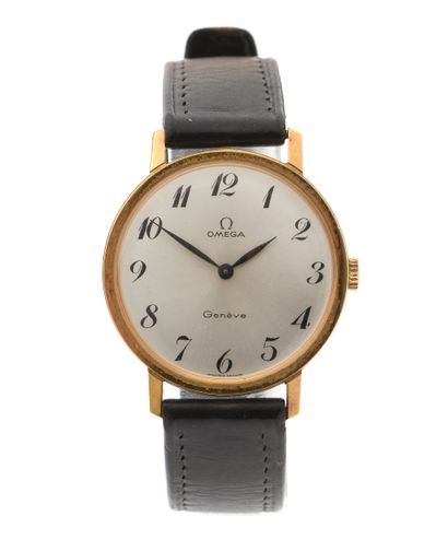 OMEGA 
Circa 1970 
Steel and gilt metal wristwatch....