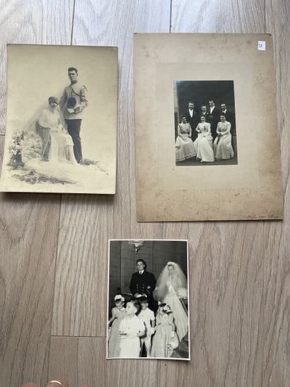 Set of 3 wedding-themed PHOTOS: one circa...