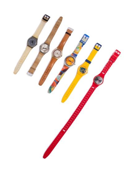 SWATCH
Set of six watches in various colors,...