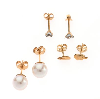 Three pairs of earrings, one with a cultured...