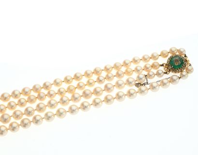 Double-row necklace 
of tumbling cultured...