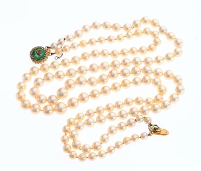 Double-row necklace 
of tumbling cultured...