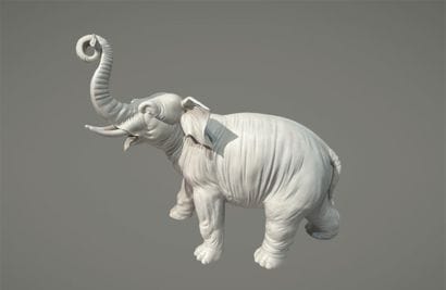 Bisque sculpture of an elephant. 
Late 19th...