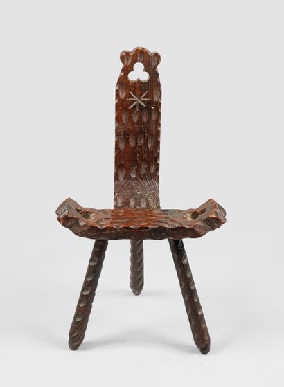 Brutalist work
Carved wood tripod chair
Circa...
