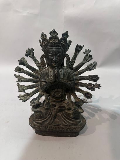 CHINA - Green patina bronze SUBJECT with...