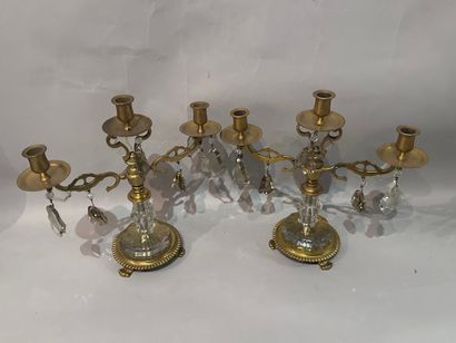 Pair of ormolu tripod CANDELABRES with three-light...
