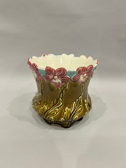 VASE in barbotine with floral decoration....