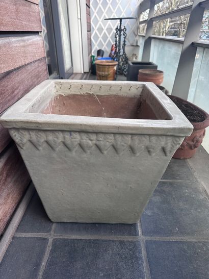 Two large celadon earthenware CACHE-POTS....