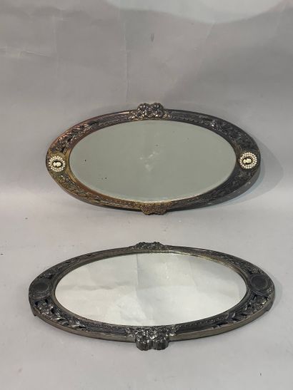 Pair of oval Art Deco style MIRRORS decorated...