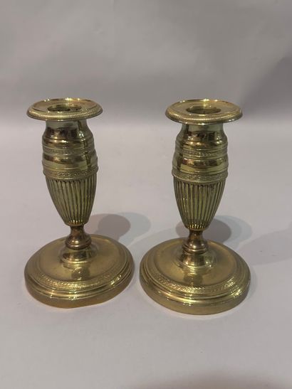 Pair of gilt bronze BOUGEOIRS, the shaft...