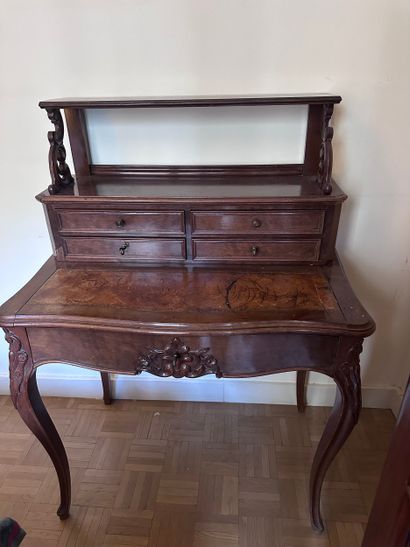 Small walnut and burl walnut veneered desk,...