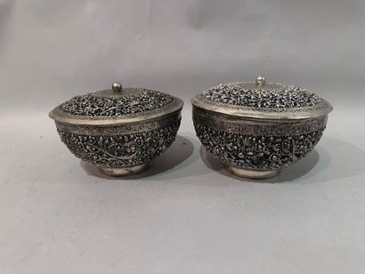 VIETNAM - Two silver-plated covered POTS...