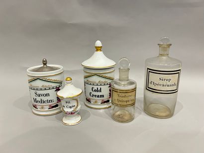 Two glass medicine jars marked 