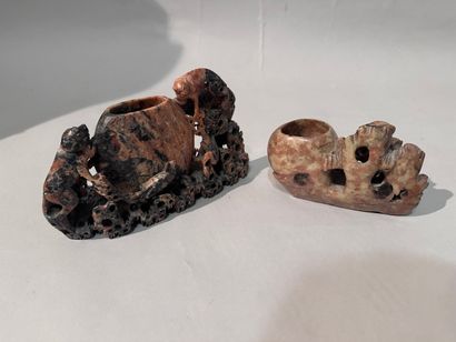 CHINA
Two LARDSTONE ENCRIERS or RINSE-PINKS...