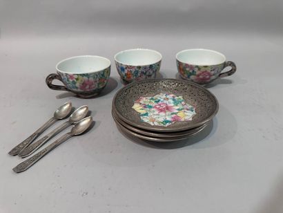 CHINA - Three porcelain MUGS and BOTTOMS...