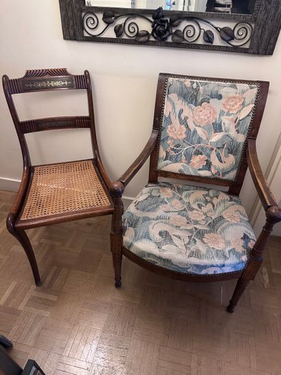 Natural wood armchair with slightly upturned...