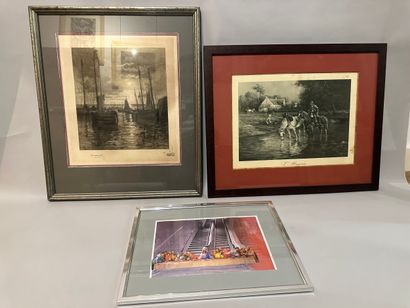 Set of three framed pieces
19th century school,...