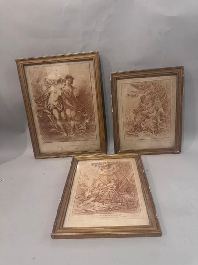 Set of three GRAVURES in the sanguine manner...